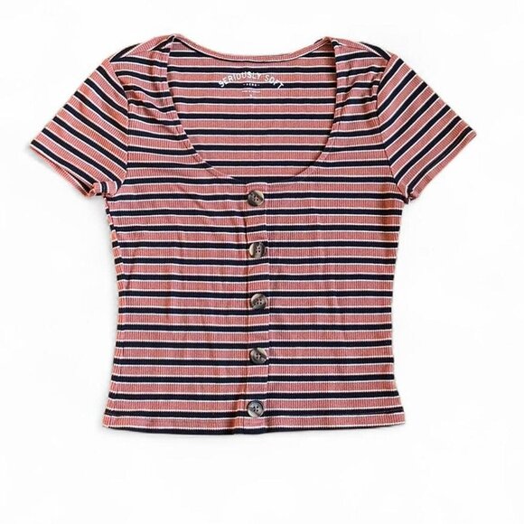 Aeropostale Aero Seriously Soft Button-Front Stripe Crop Top size M - Picture 2 of 3